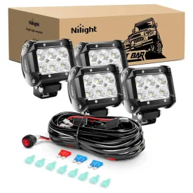 4 Inch 18W 1260LM Double Row Flood LED Pods (2 Pairs) | 16AWG Wire 3Pin Switch