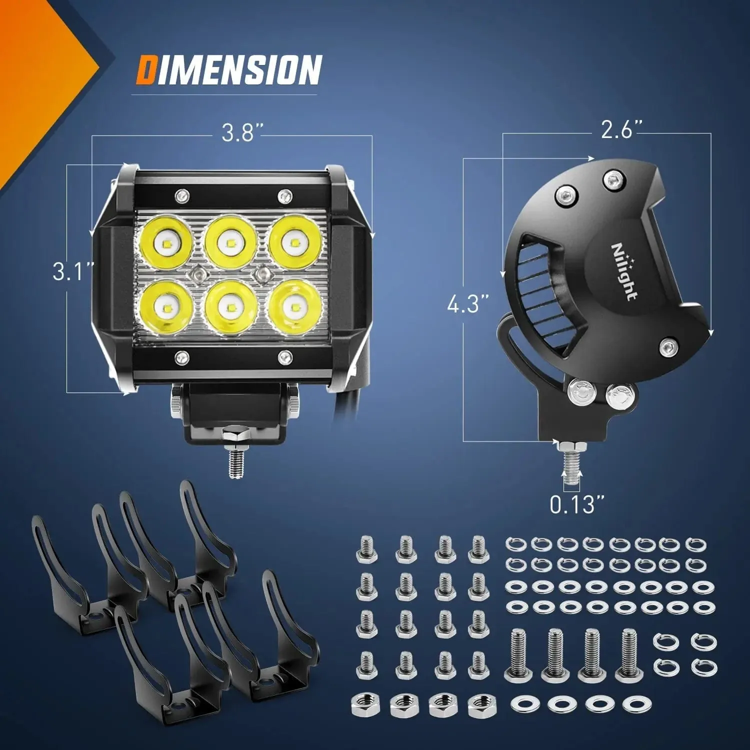 4 Inch 18W 1260LM Double Row Flood LED Pods (2 Pairs) | 16AWG Wire 3Pin Switch