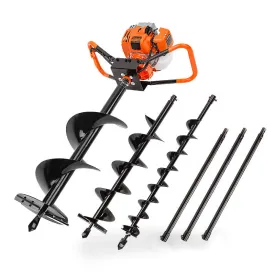 75CC Petrol Post Hole Digger Set w/ 3 Augers & Ext Shafts