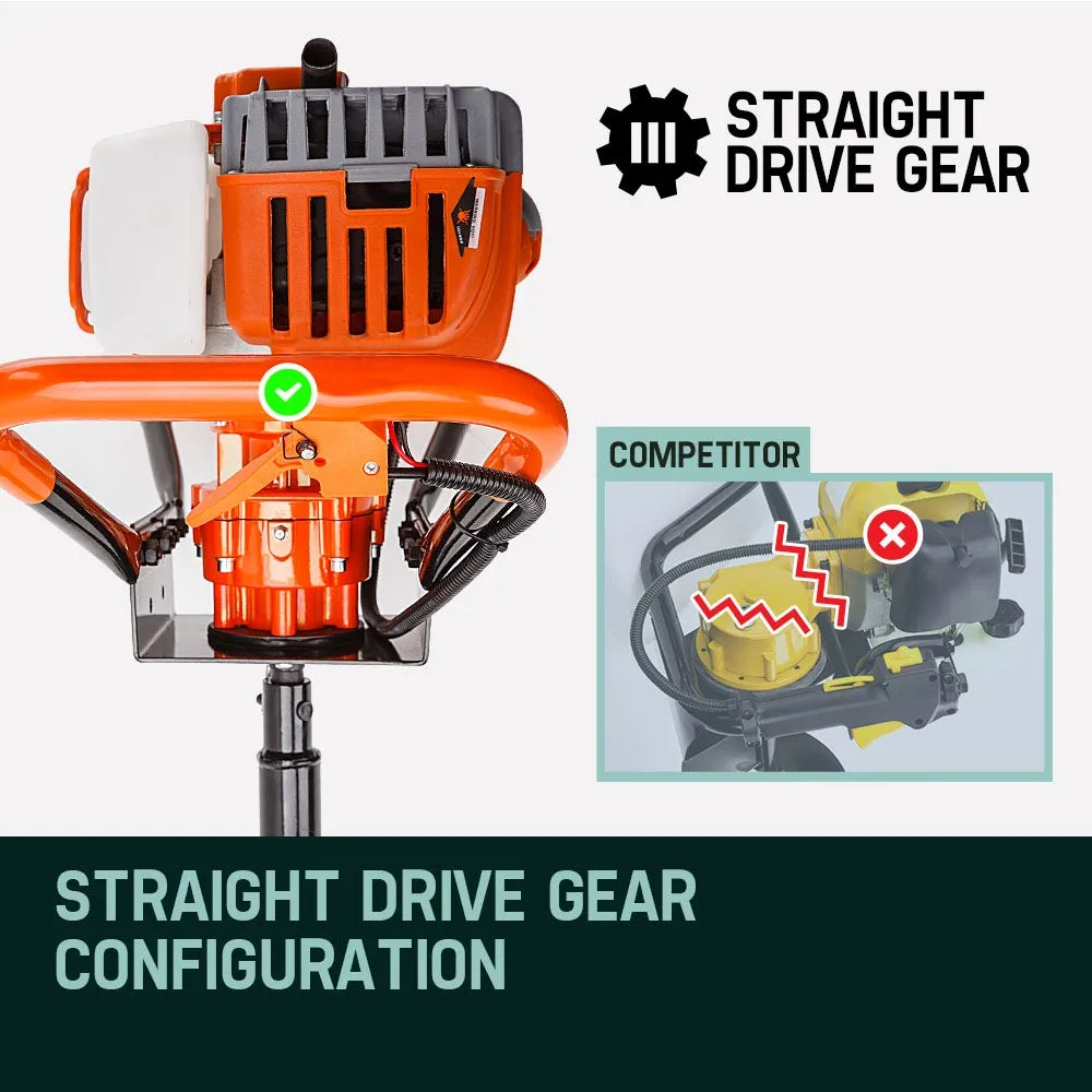 75CC Petrol Post Hole Digger Set w/ 3 Augers & Ext Shafts