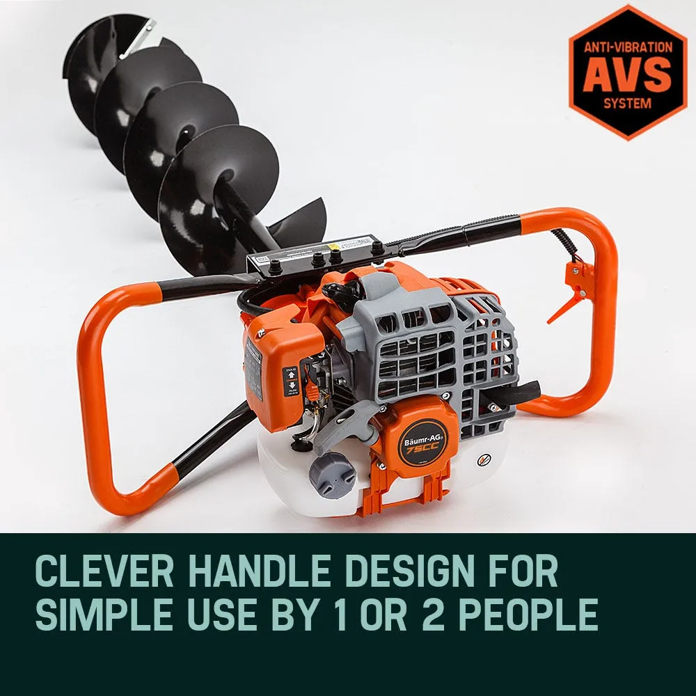75CC Petrol Post Hole Digger Set w/ 3 Augers & Ext Shafts