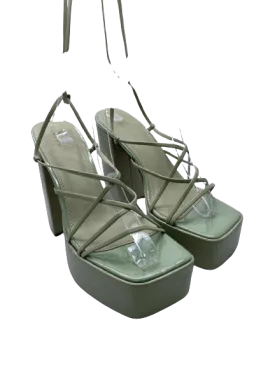 ASOS Green Nanon Strappy Platform Heeled Sandals UK 7 EU 40 👠