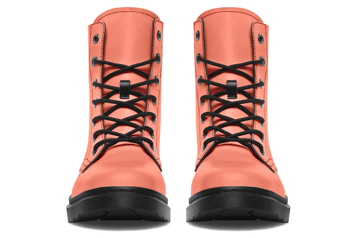 Coral Blush Boots - Vegan Leather Doc-Style Boots with Durable Stitched on Soles