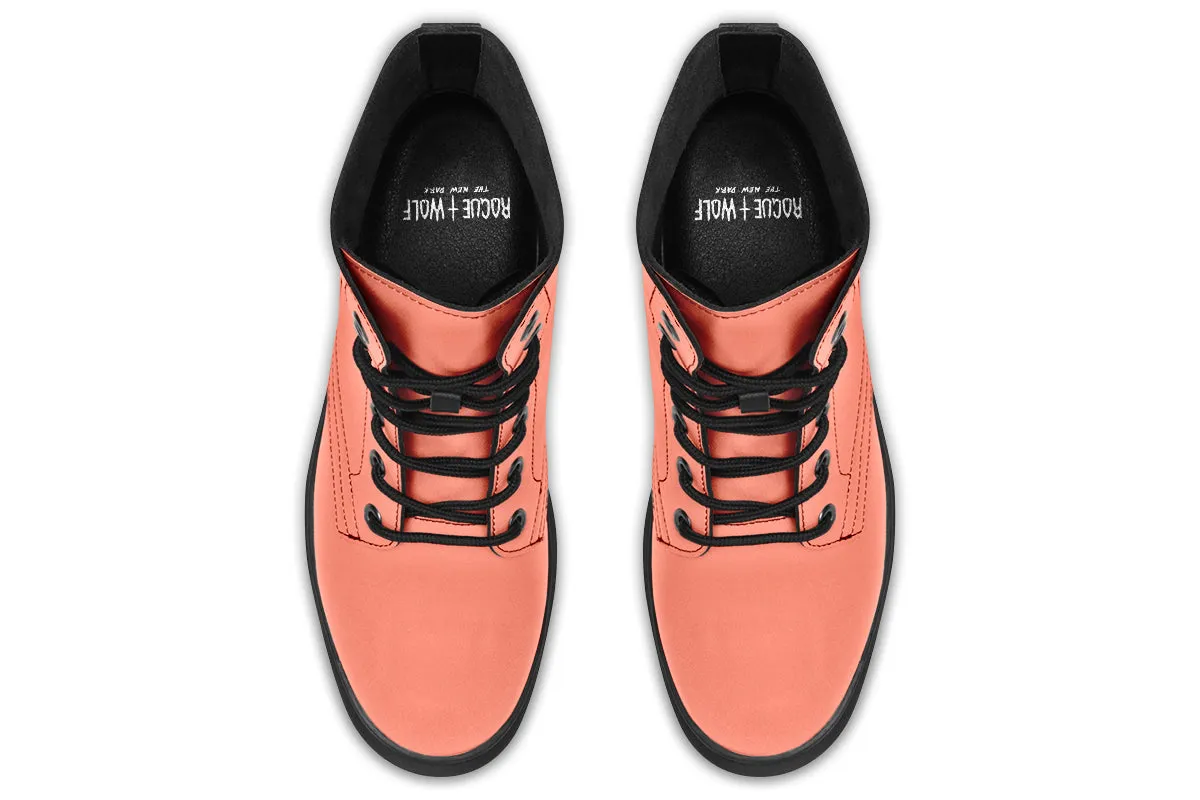 Coral Blush Boots - Vegan Leather Doc-Style Boots with Durable Stitched on Soles