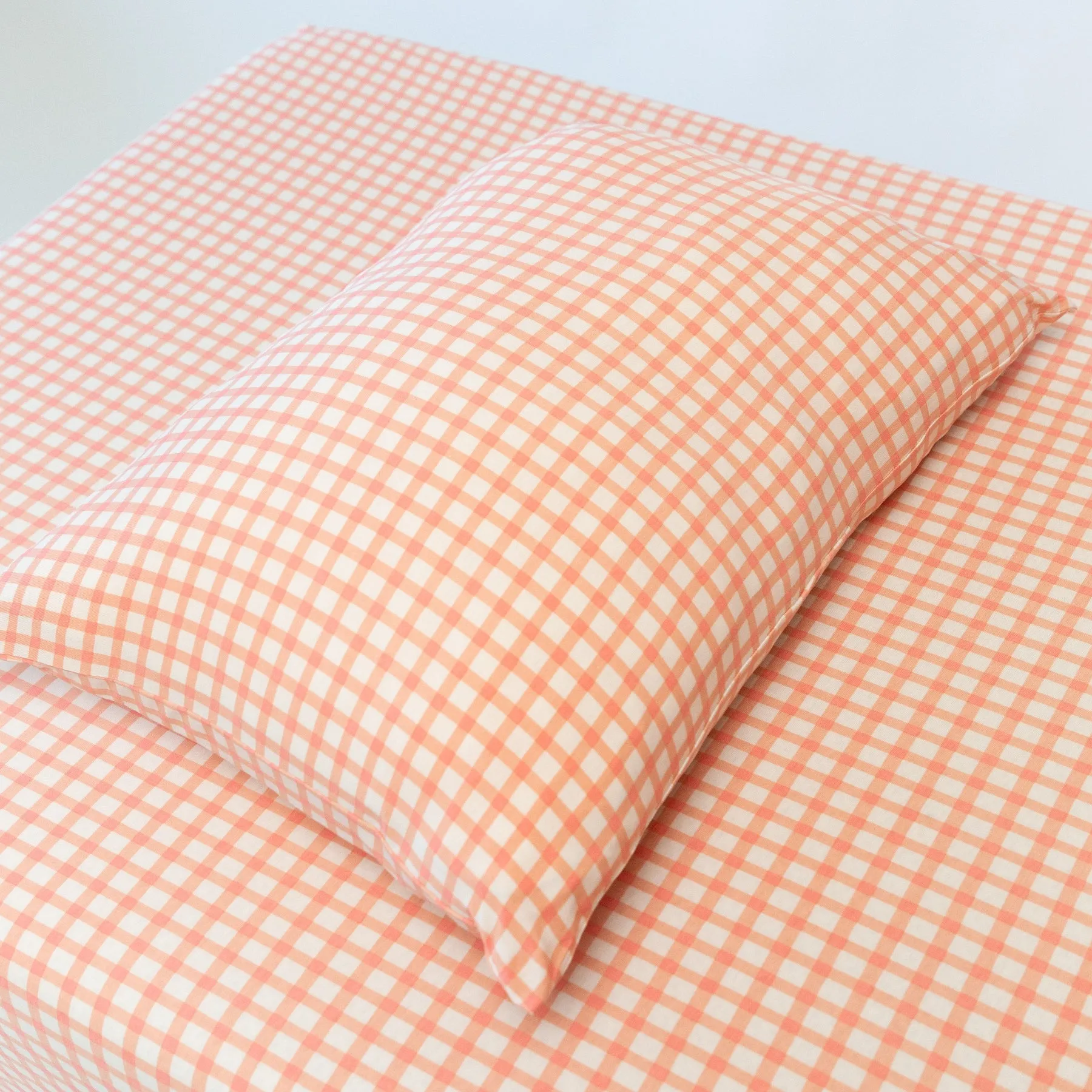 Coral Gingham Twin Sheet With Pillow Case