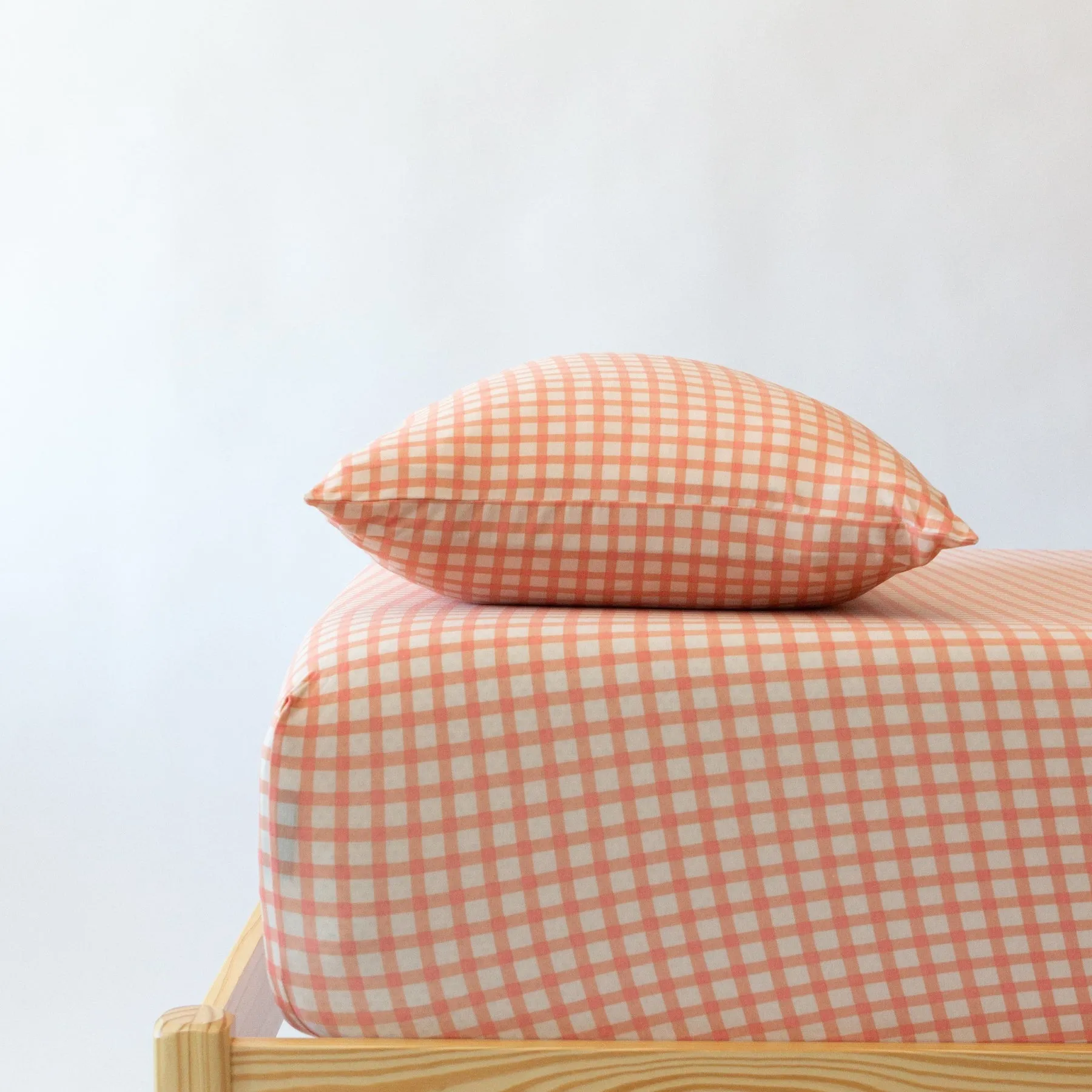 Coral Gingham Twin Sheet With Pillow Case