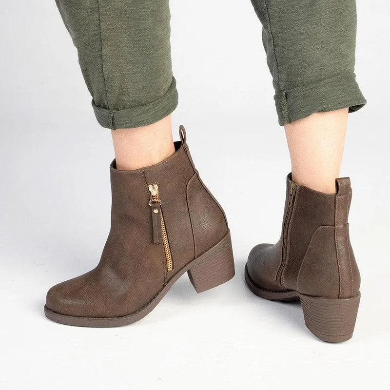 Franco Rossi Talia Side Zip Ankle Boot - Chocolate