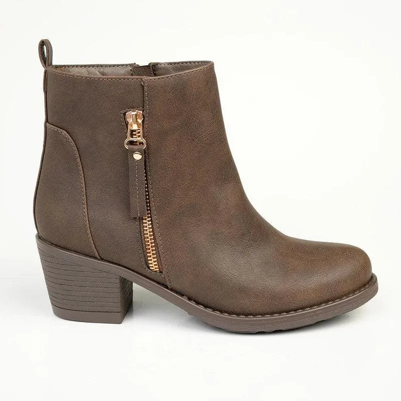 Franco Rossi Talia Side Zip Ankle Boot - Chocolate