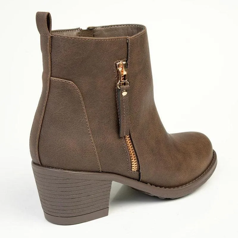 Franco Rossi Talia Side Zip Ankle Boot - Chocolate