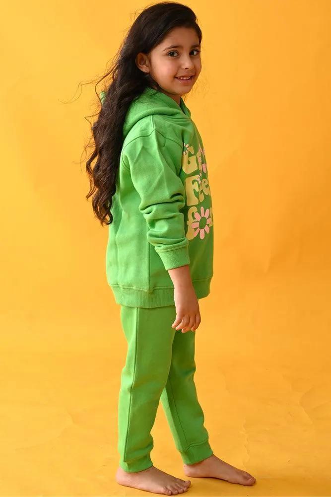 GROOVY FEELINGS FLEECE HOODIE SWEATSHIRT - GREEN