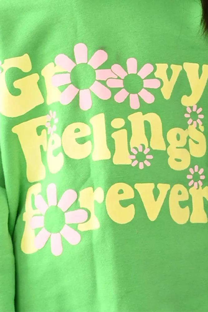 GROOVY FEELINGS FLEECE HOODIE SWEATSHIRT - GREEN