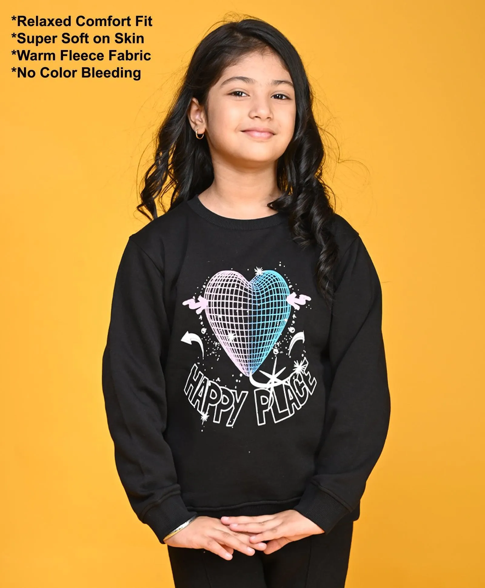 HAPPY PLACE GIRLS FLEECE SWEATSHIRT - BLACK