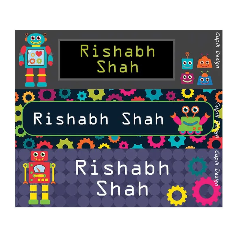 Personalised Robots Waterproof Stickers - Rectangular