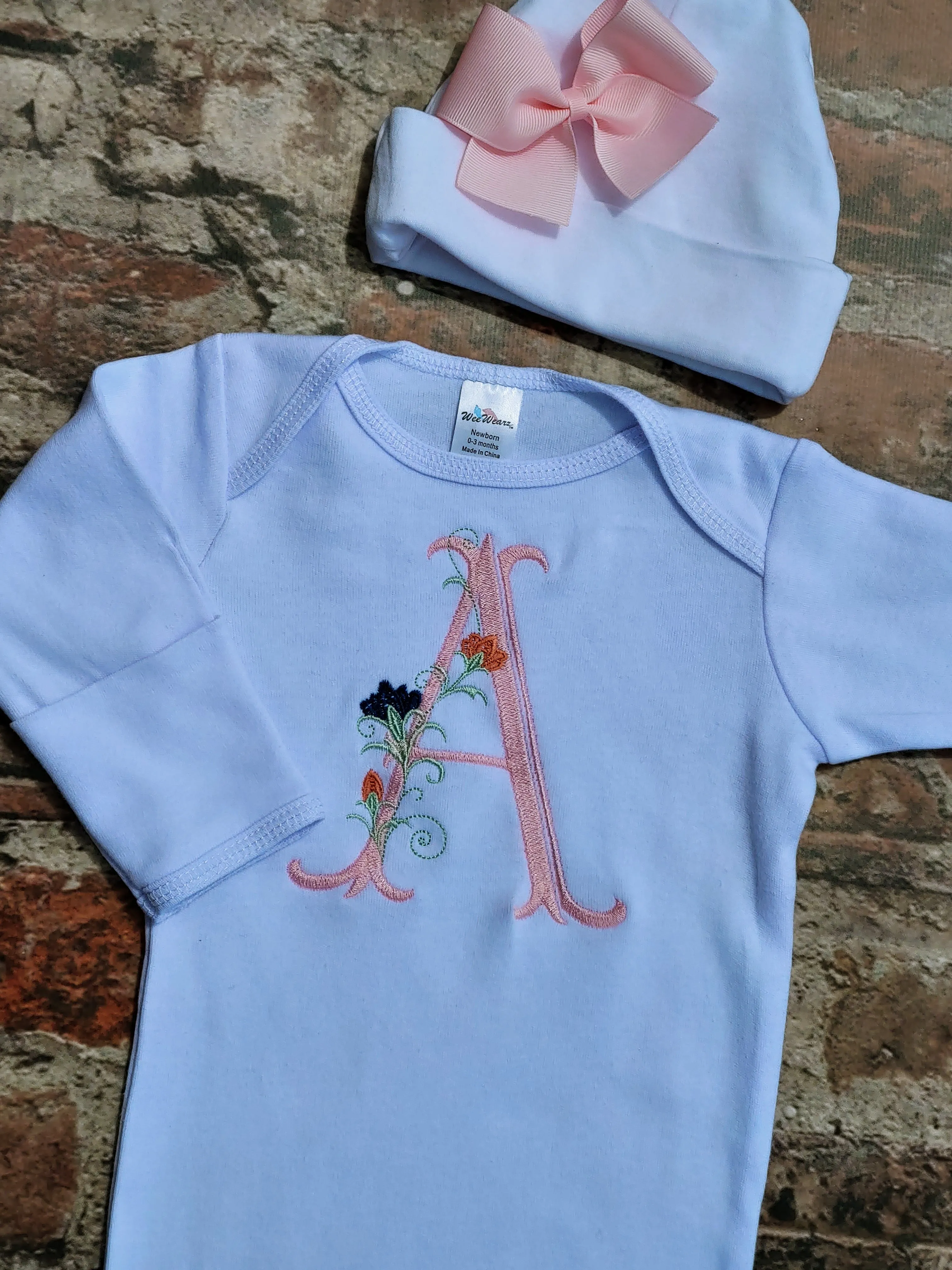 Pink, White and Navy Baby Girl Layette with Beanie & Swaddling Blanket