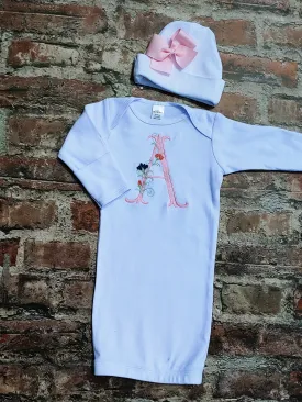 Pink, White and Navy Baby Girl Layette with Beanie & Swaddling Blanket