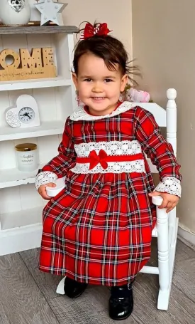 "Eve" 18/24/36M** Grey or Red Tartan Dress With Lace Detail