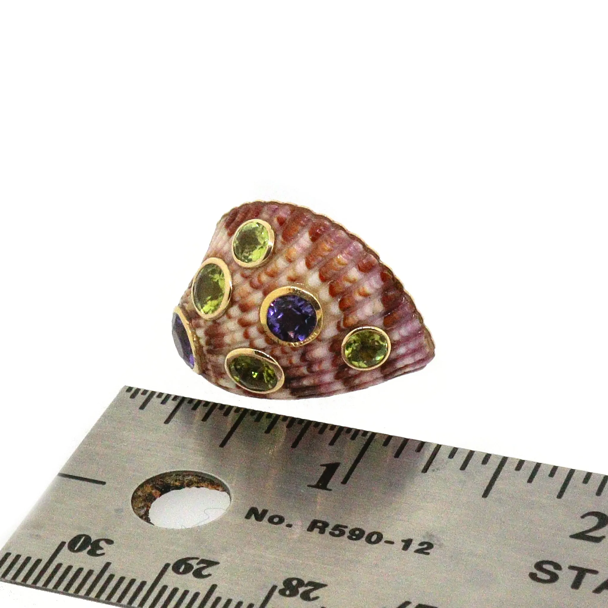 Trianon 14k Yellow Gold Sea Shell Amethyst and Peridot Clip-0n Earrings