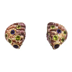 Trianon 14k Yellow Gold Sea Shell Amethyst and Peridot Clip-0n Earrings