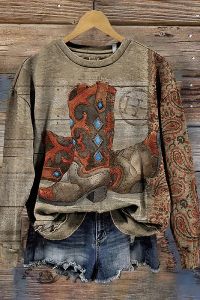Vintage Tribal Boots Casual Sweatshirt