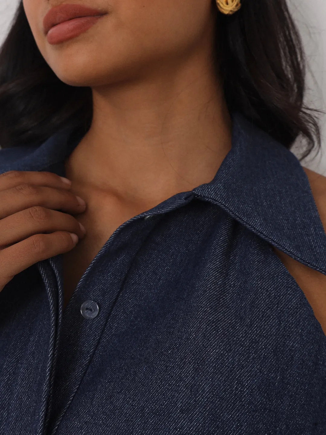 Zena Fit & Flare Belted Denim Dress | Denim Blue