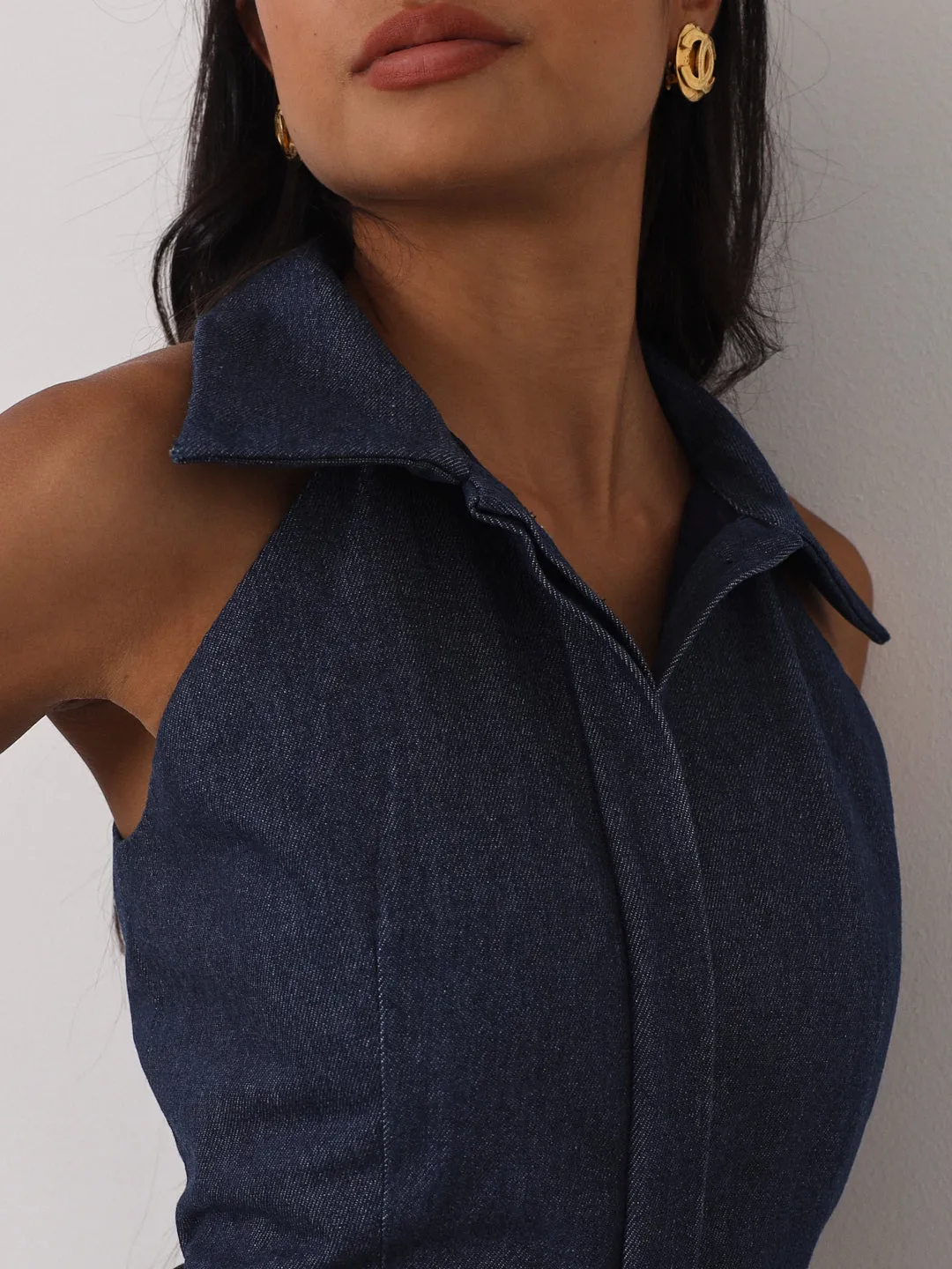 Zena Fit & Flare Belted Denim Dress | Denim Blue